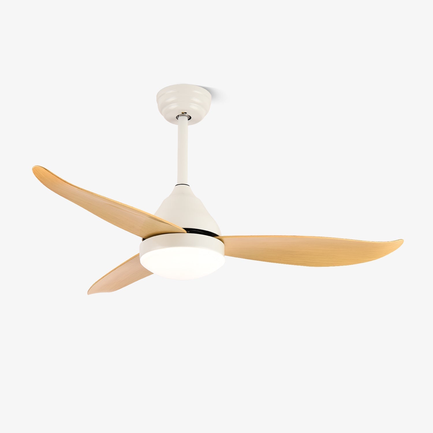 Ventilateur de plafond moderne Fia en bois avec lumière, vue de face