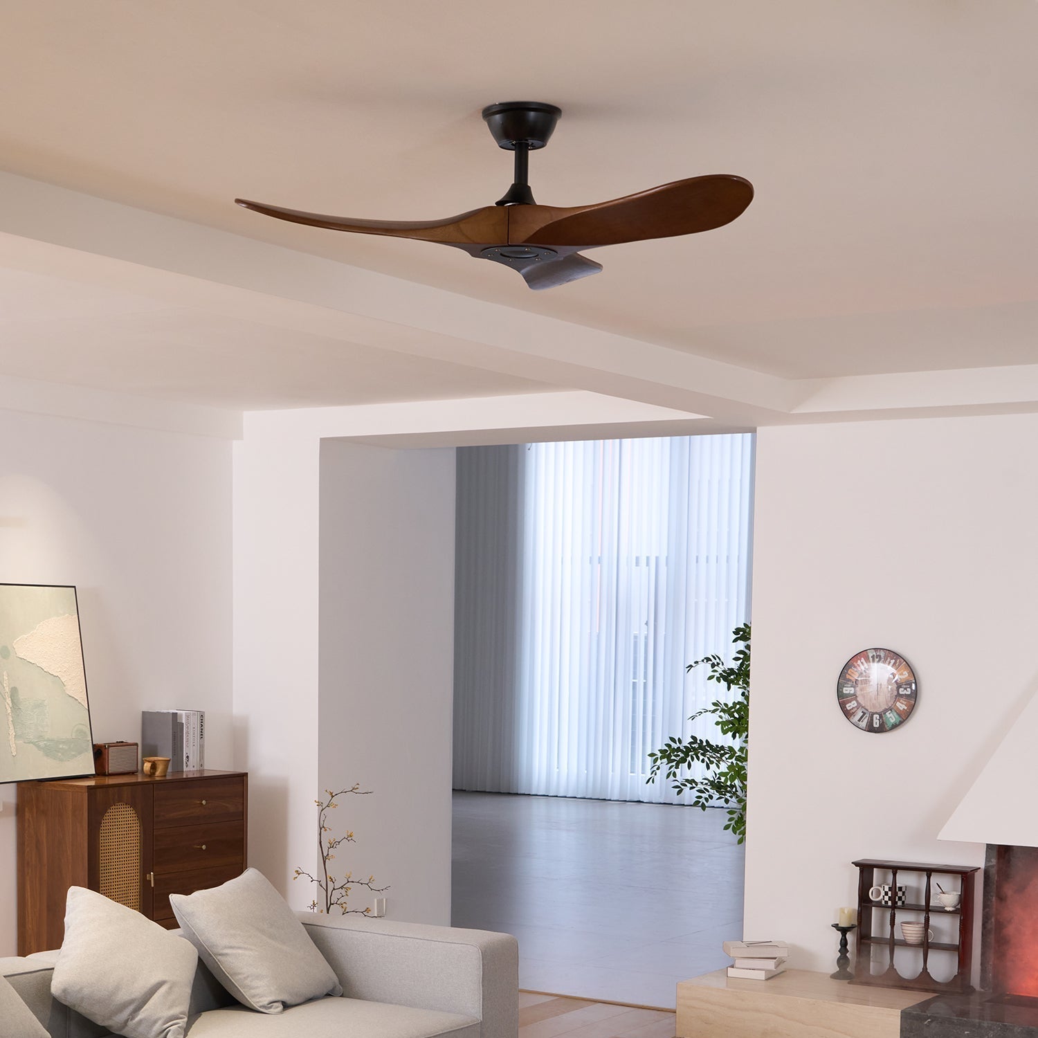 Schéma illustrant les dimensions du ventilateur de plafond en bois Aviona