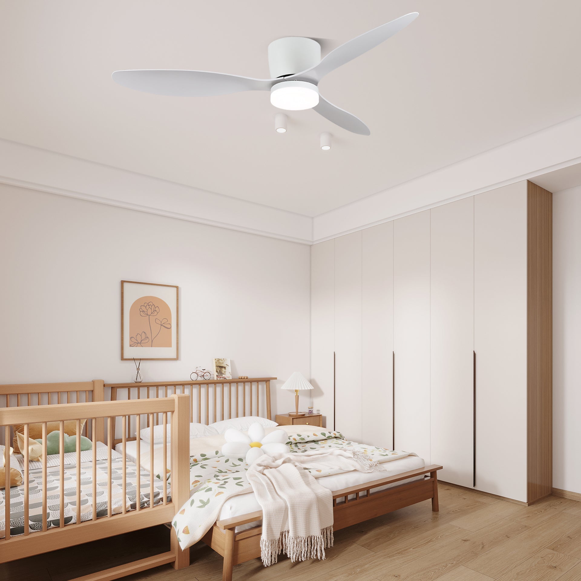 Ventilateur de plafond Knox avec lumière, taille 52 pouces, assurant un flux d'air dans une pièce plus grande.
