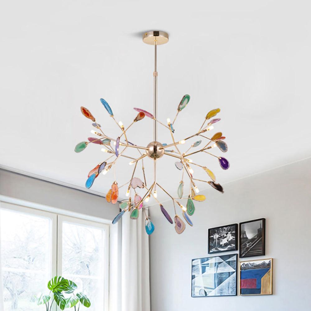 Lustra Chandelier Feuille Colorée Bras Dorés - Neutralighting