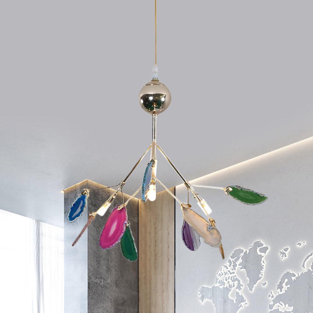 Lustra Chandelier Feuille Colorée Bras Dorés - Neutralighting