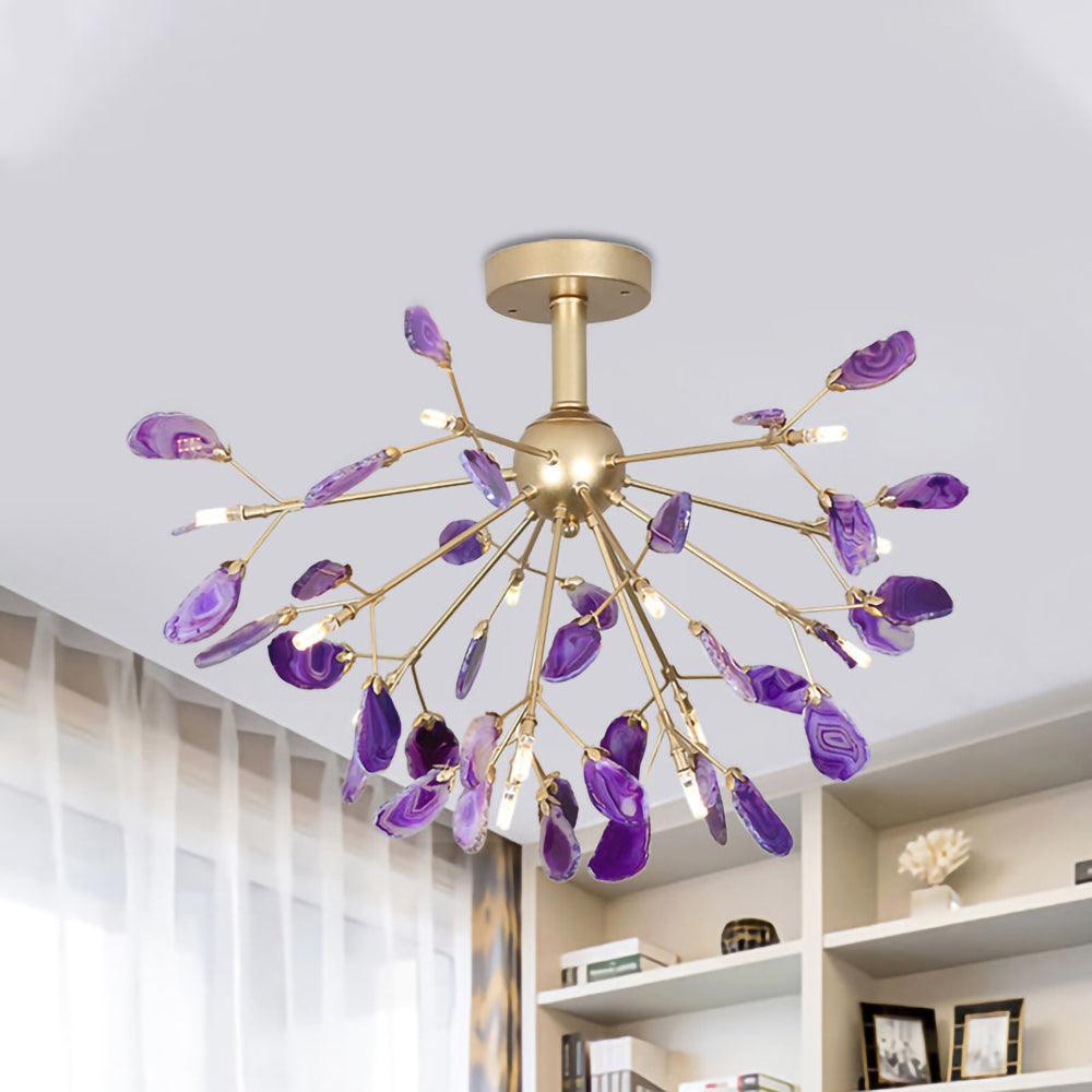 Lustra Chandelier Feuille Colorée Bras Dorés - Neutralighting