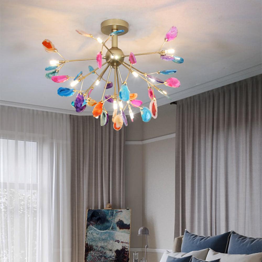 Lustra Chandelier Feuille Colorée Bras Dorés - Neutralighting