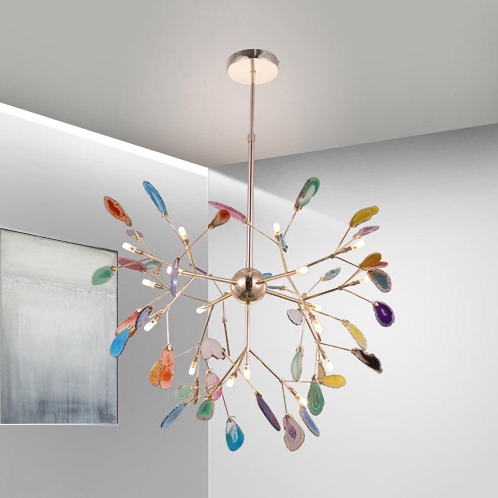 Lustra Chandelier Feuille Colorée Bras Dorés - Neutralighting