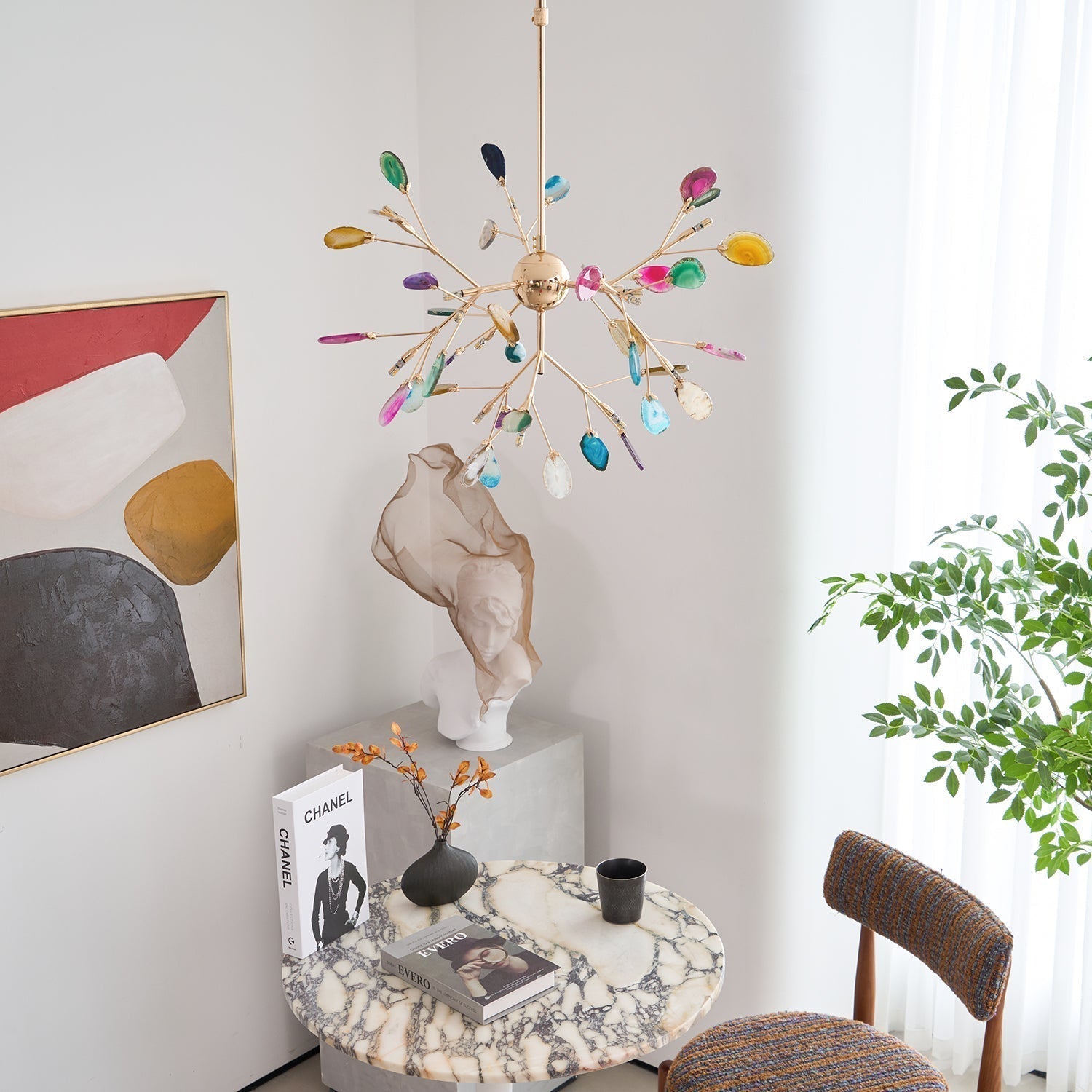 Lustra Chandelier Feuille Colorée Bras Dorés - Neutralighting
