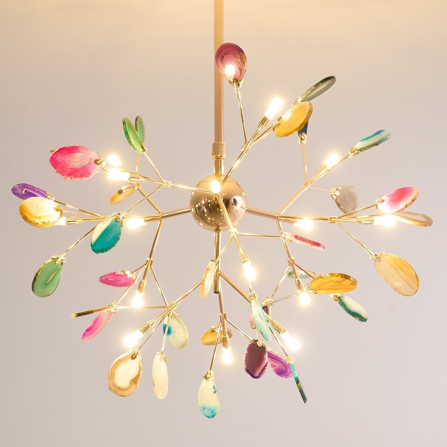 Lustra Chandelier Feuille Colorée Bras Dorés - Neutralighting