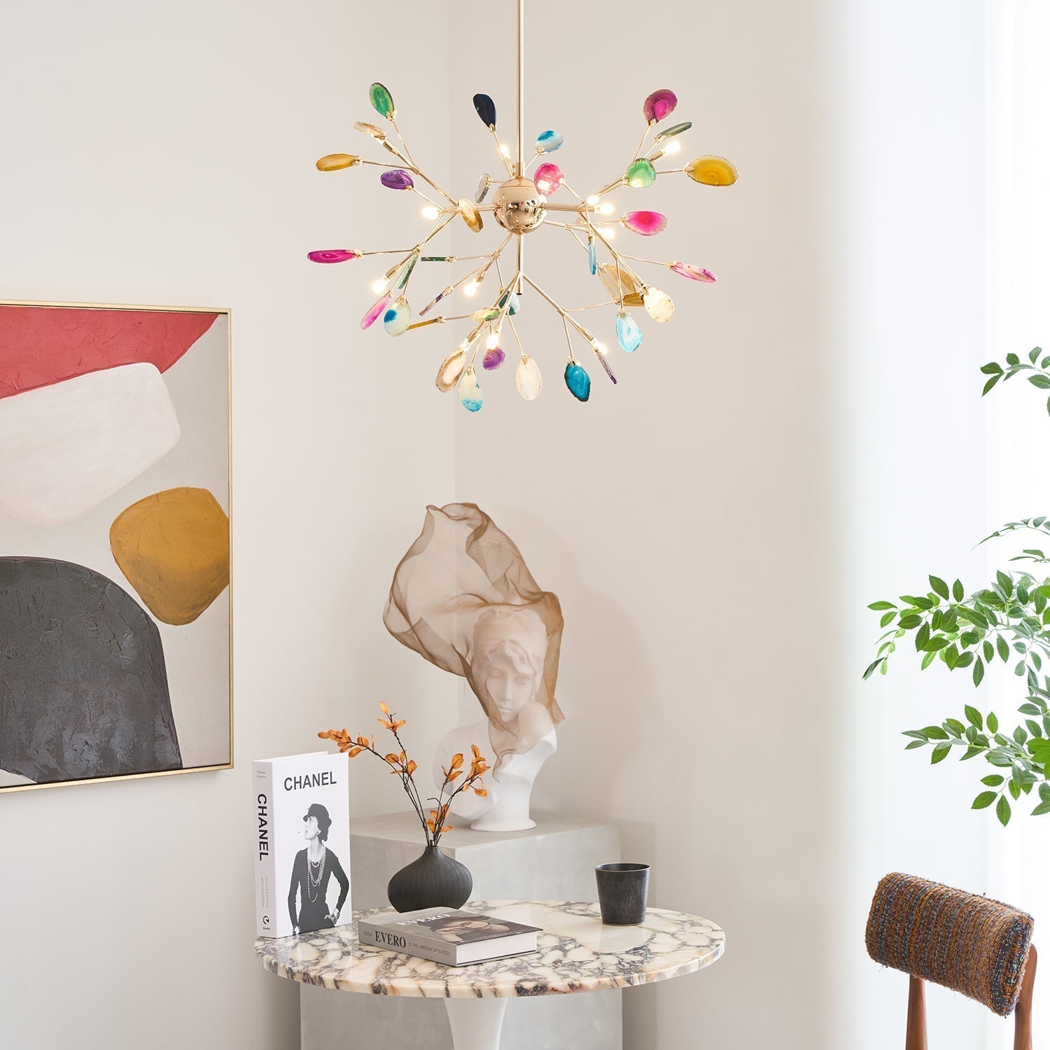 Lustra Chandelier Feuille Colorée Bras Dorés - Neutralighting