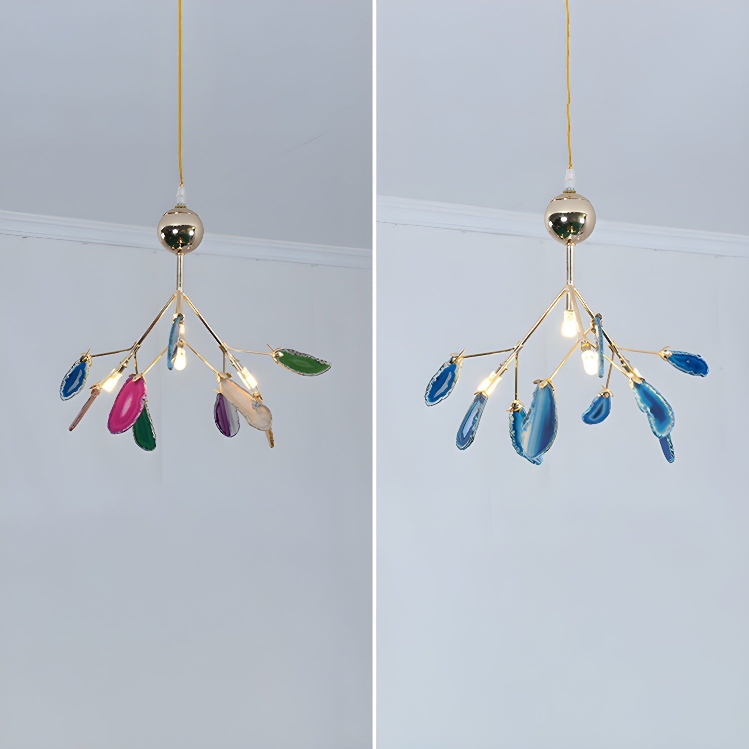 Lustra Chandelier Feuille Colorée Bras Dorés - Neutralighting