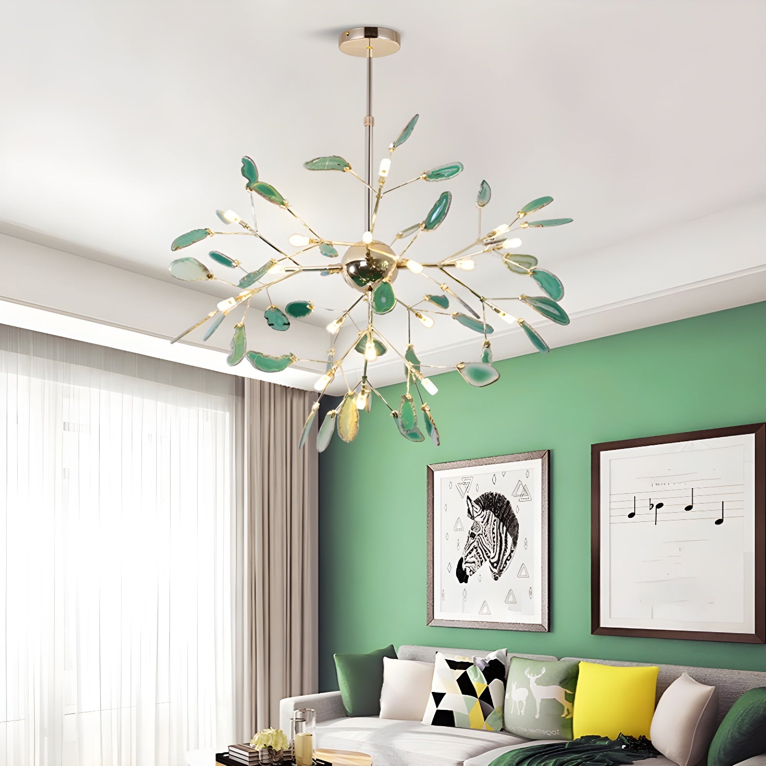 Lustra Chandelier Feuille Colorée Bras Dorés - Neutralighting