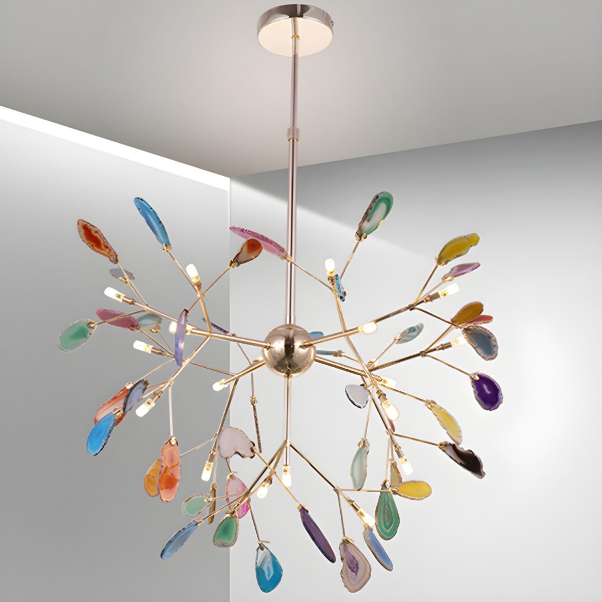 Lustra Chandelier Feuille Colorée Bras Dorés - Neutralighting