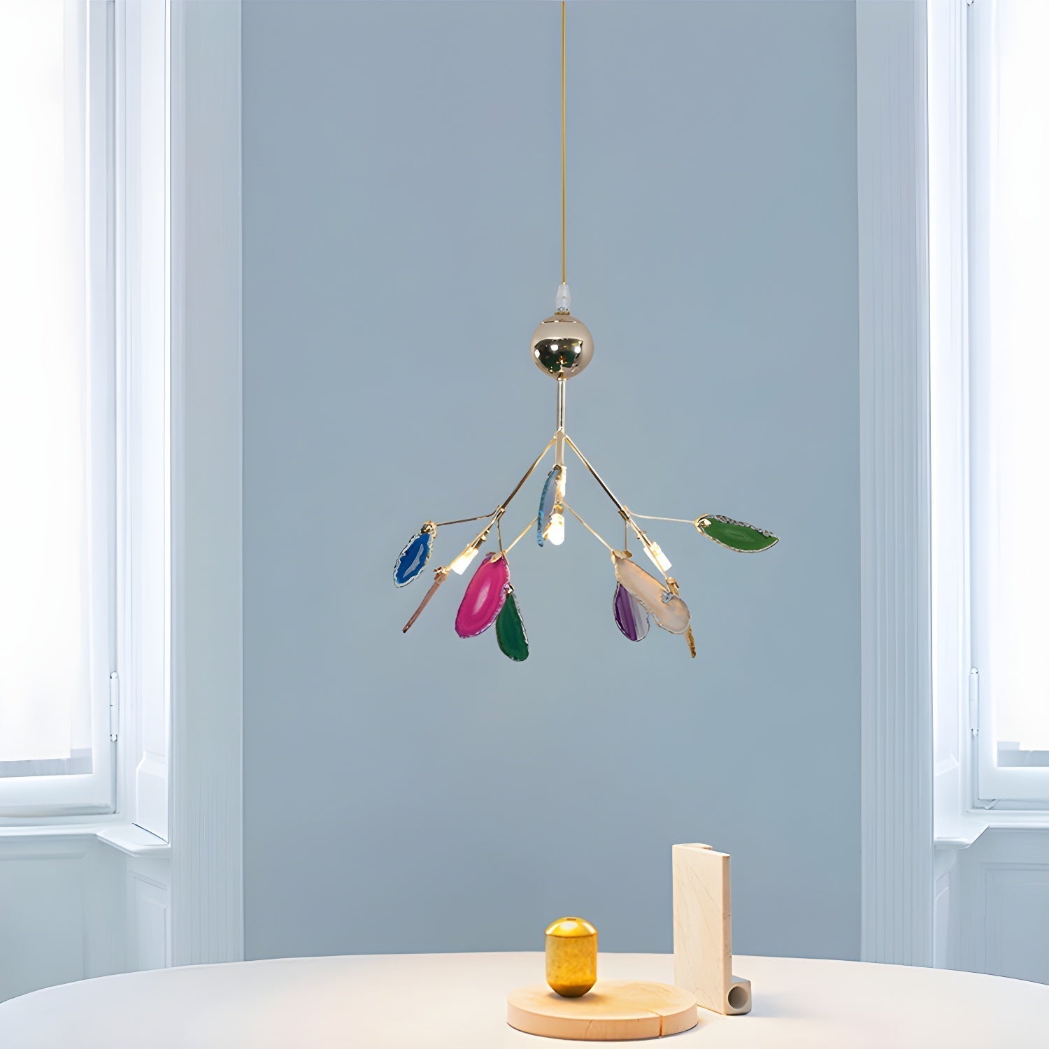 Lustra Chandelier Feuille Colorée Bras Dorés - Neutralighting
