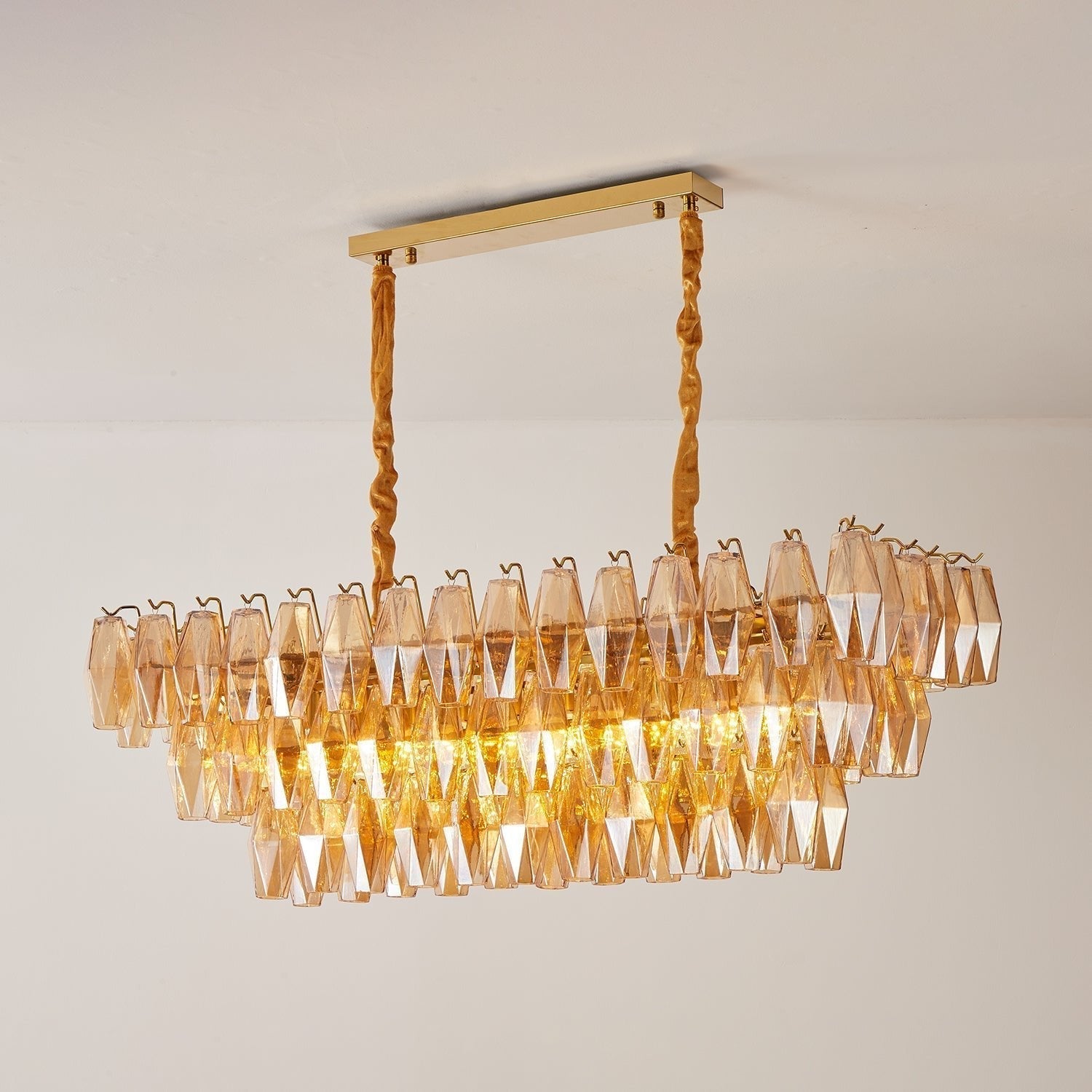 Aurora Chandelier Rectangulaire en Verre Prism Ambre Superposé - Neutralighting