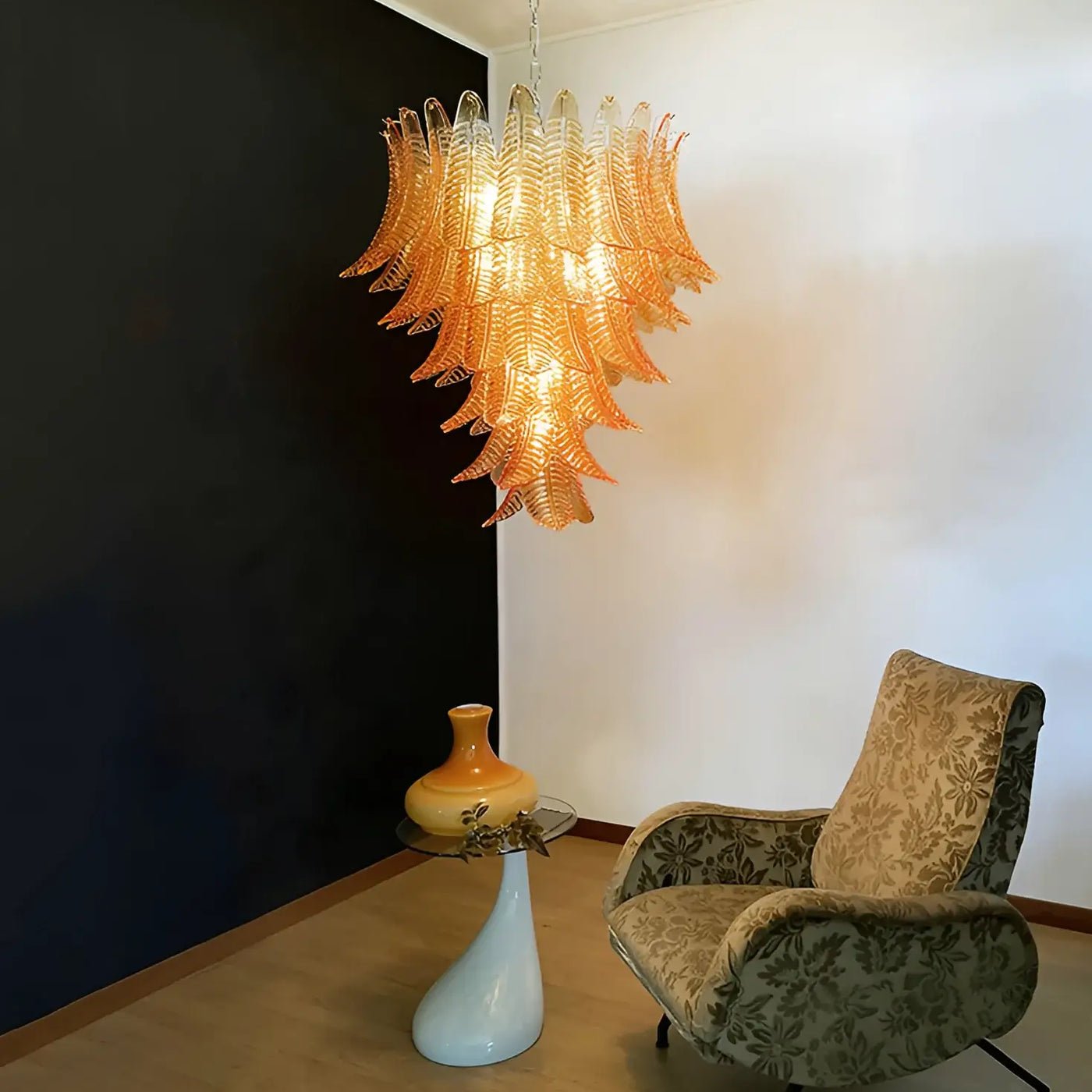 Aurora Chandelier Amber Murano Glass Leaves Layered - Letslighting