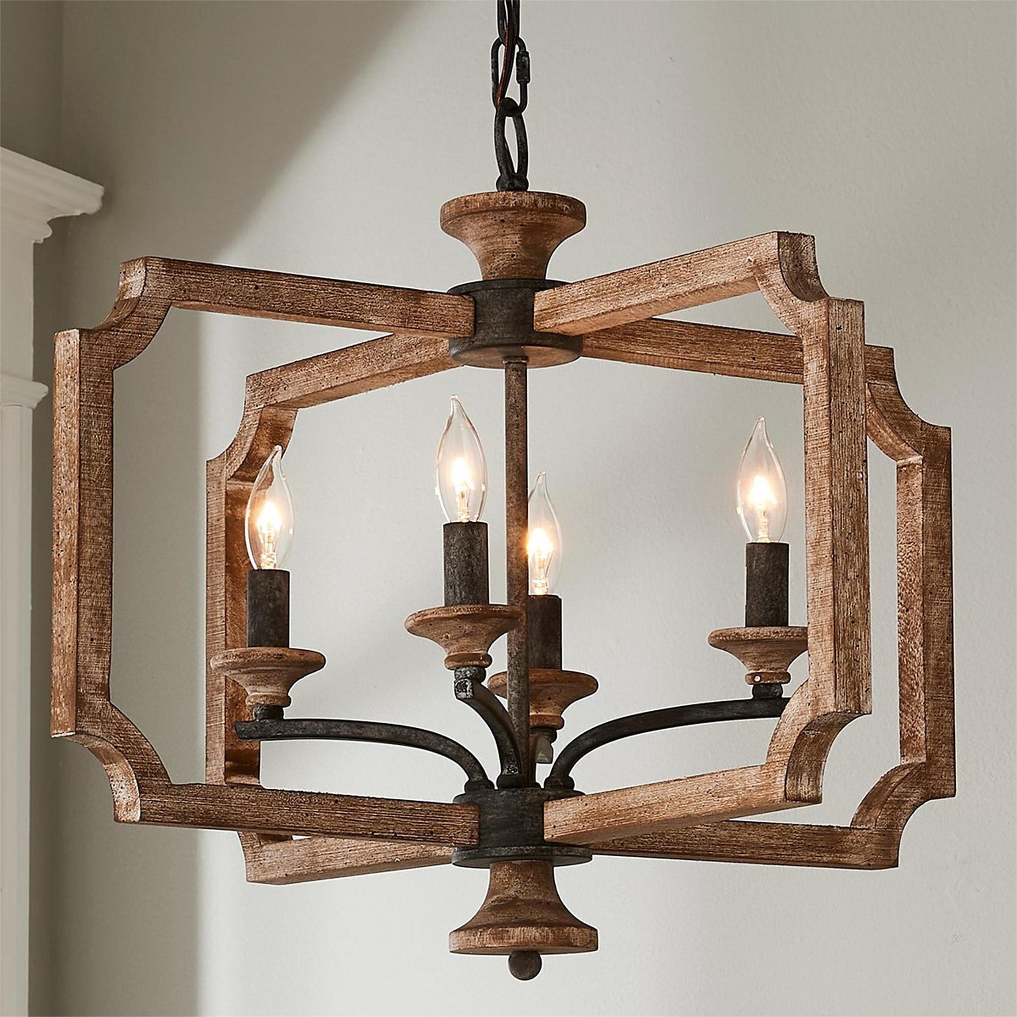 Eirikuvyi Vintage Creativity Metal Wood Lantern Pendant Lamp - Lamp Copper
