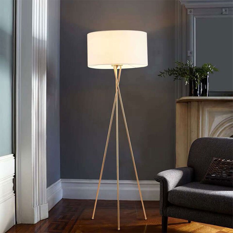 Mira Lampadaire/Lampe de Table Cylindre Moderne, Métal/Tissu, Blanc, Salon
