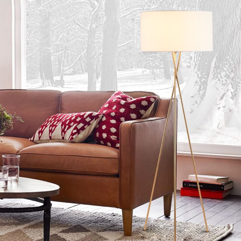 Mira Lampadaire/Lampe de Table Cylindre Moderne, Métal/Tissu, Blanc, Salon