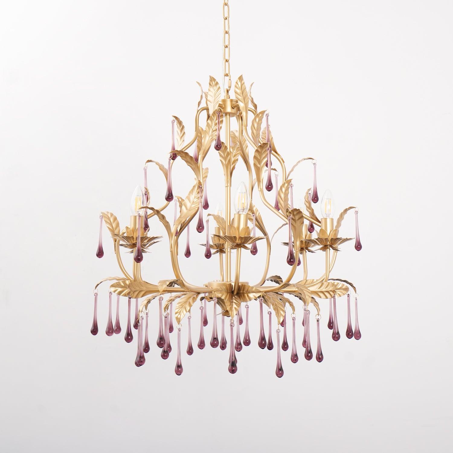 Lustra Lustre Murano Violet Feuilles Dorées Cristal Élégance - Neutralighting