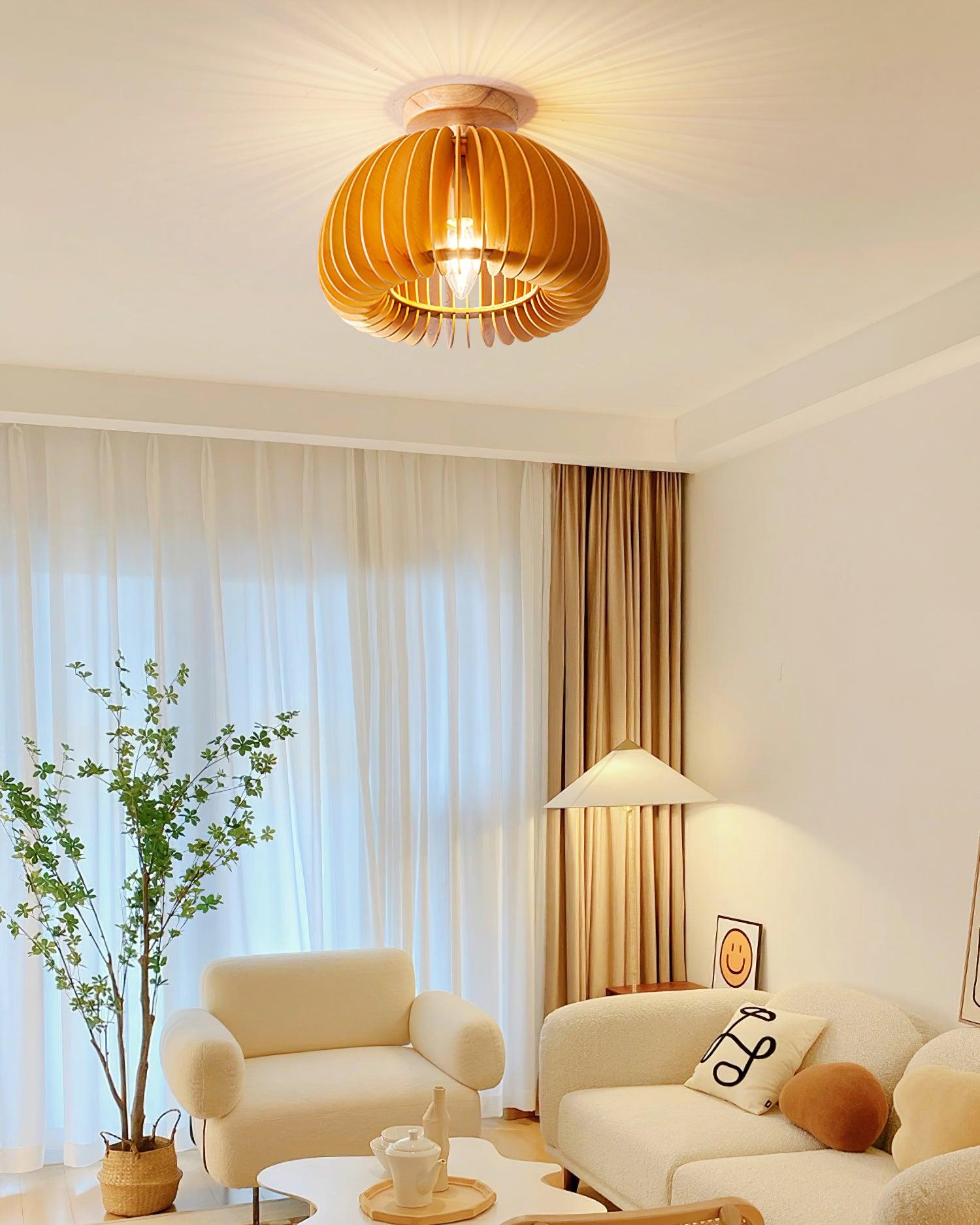 Vividin Plafonnier Pumpkin avec abat-jour et cache en tilleul naturel - Neutralighting