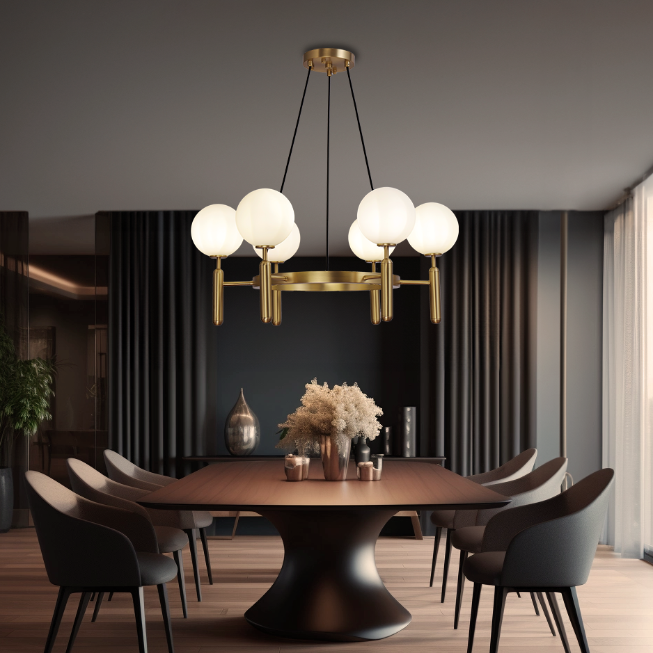 Kristy Luminaire LED Lustre Moderne Verre/Métal Doré/Blanc Salon - Neutralighting