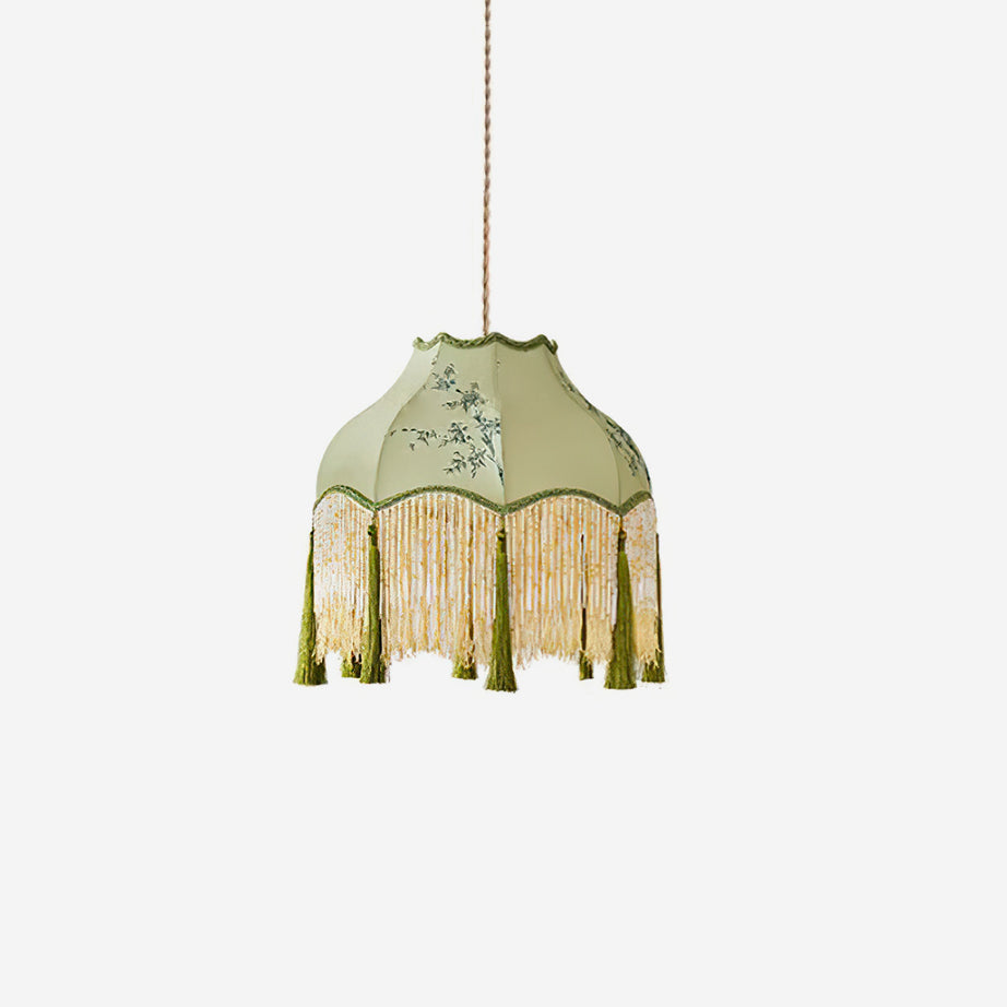 Angelika Pendant Lamp Fabric Scalloped Bamboo Tassel - Letslighting