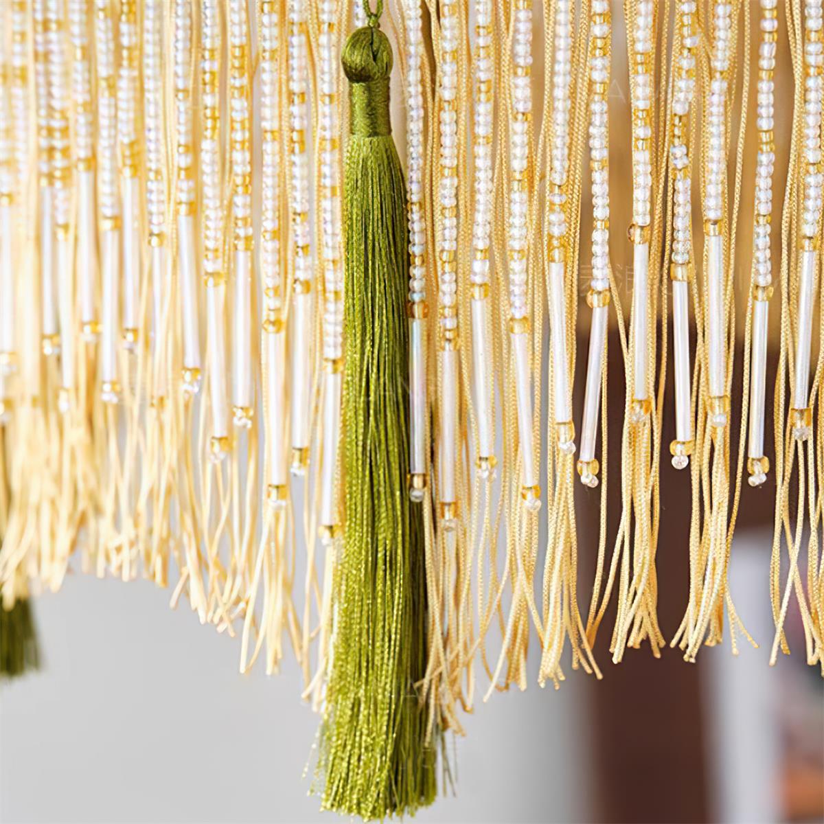Angelika Pendant Lamp Fabric Scalloped Bamboo Tassel - Letslighting