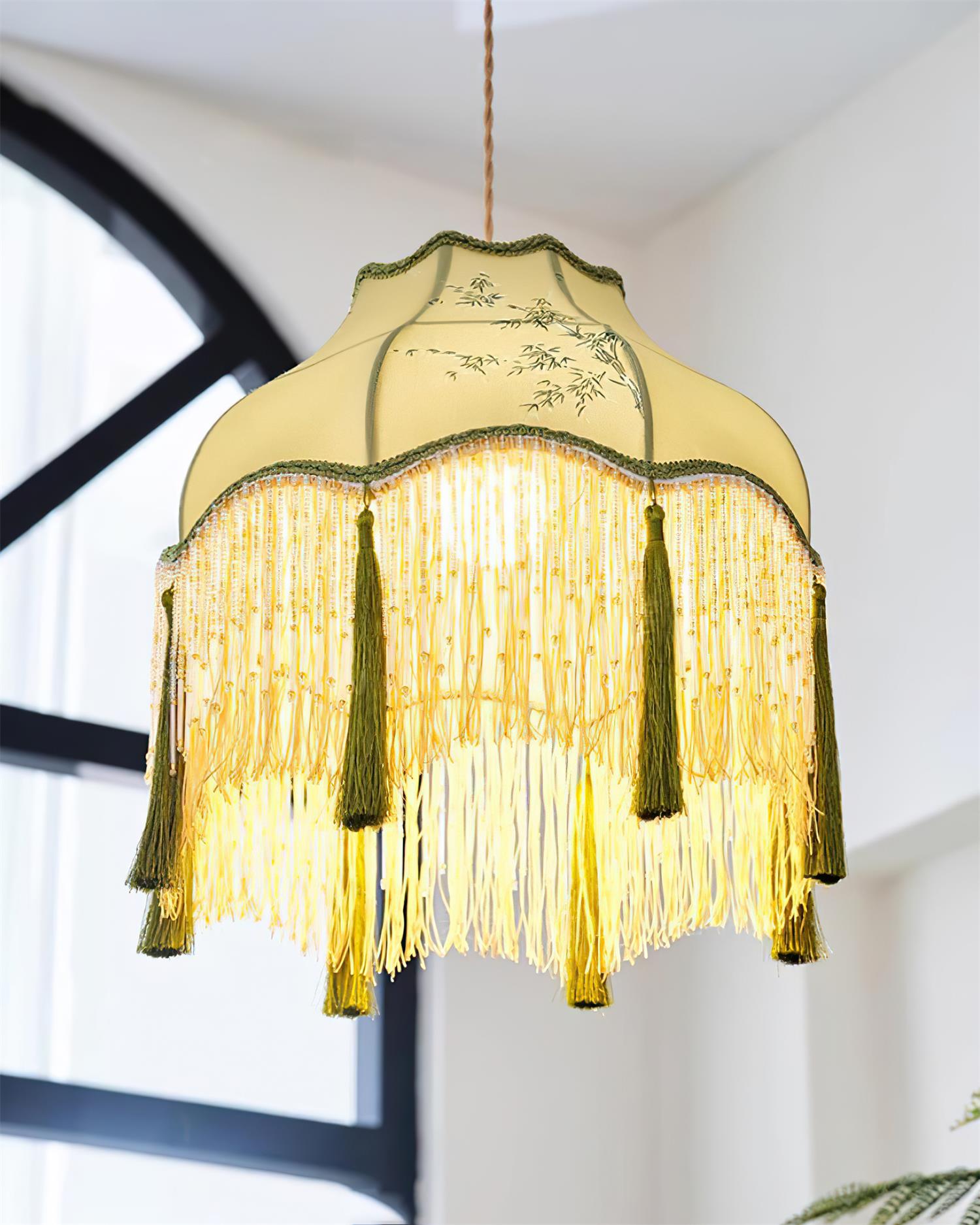 Angelika Pendant Lamp Fabric Scalloped Bamboo Tassel - Letslighting