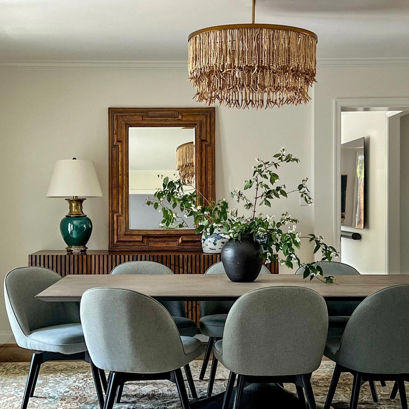 Odette Lustre en Bois et Perles de Noix de Coco