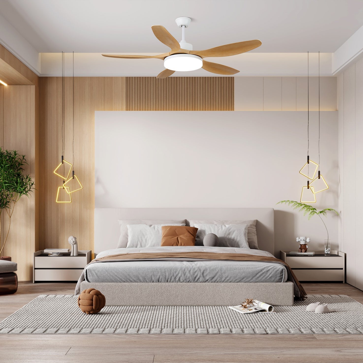 Plafonnier ventilateur Arysen minimaliste en bois, Modèle D, diamètre 48 pouces