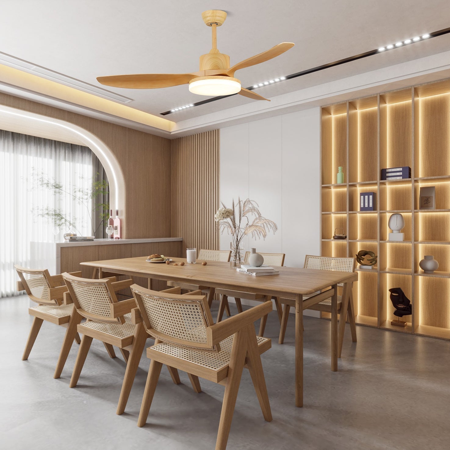 Plafonnier ventilateur Arysen minimaliste en bois, Modèle C, diamètre 48 pouces