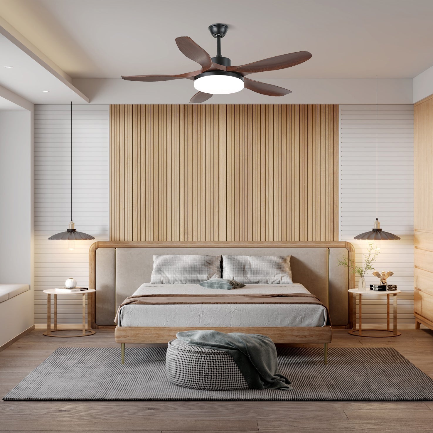 Plafonnier ventilateur Arysen minimaliste en bois, Modèle B, diamètre 48 pouces
