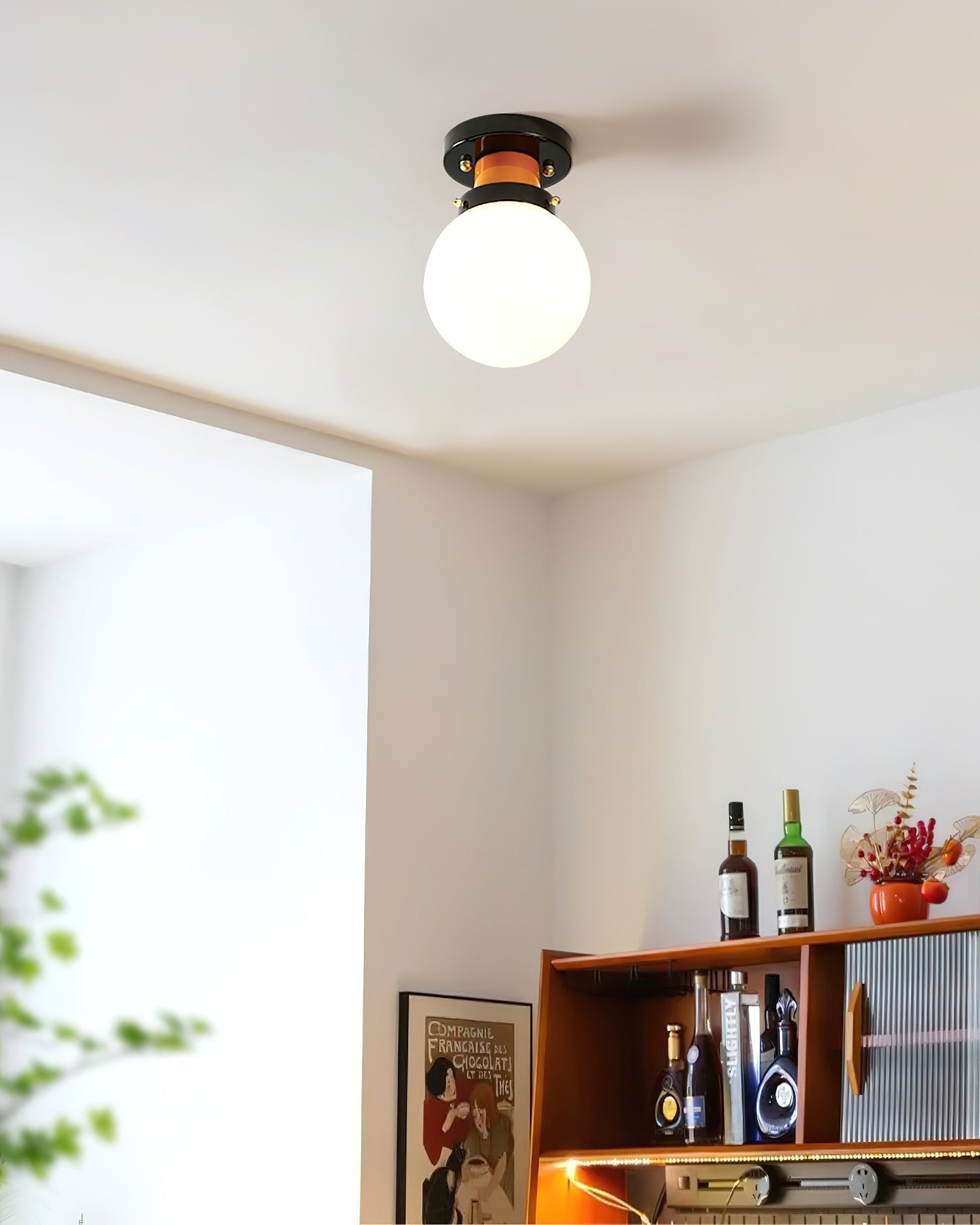 Aria Ceiling Light Spherical Glass Orange Black - Letslighting