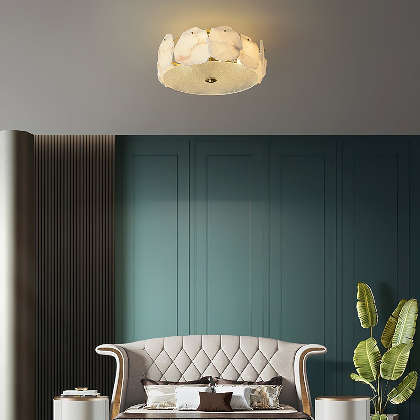 Zoruvys Sophisticated Disc Flat Alabaster Glass Ceiling Light - Lamp Copper