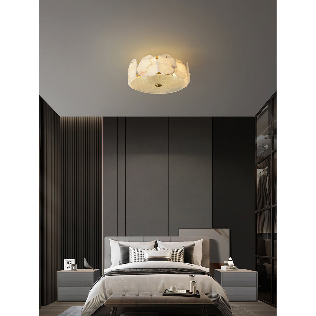 Zoruvys Sophisticated Disc Flat Alabaster Glass Ceiling Light - Lamp Copper