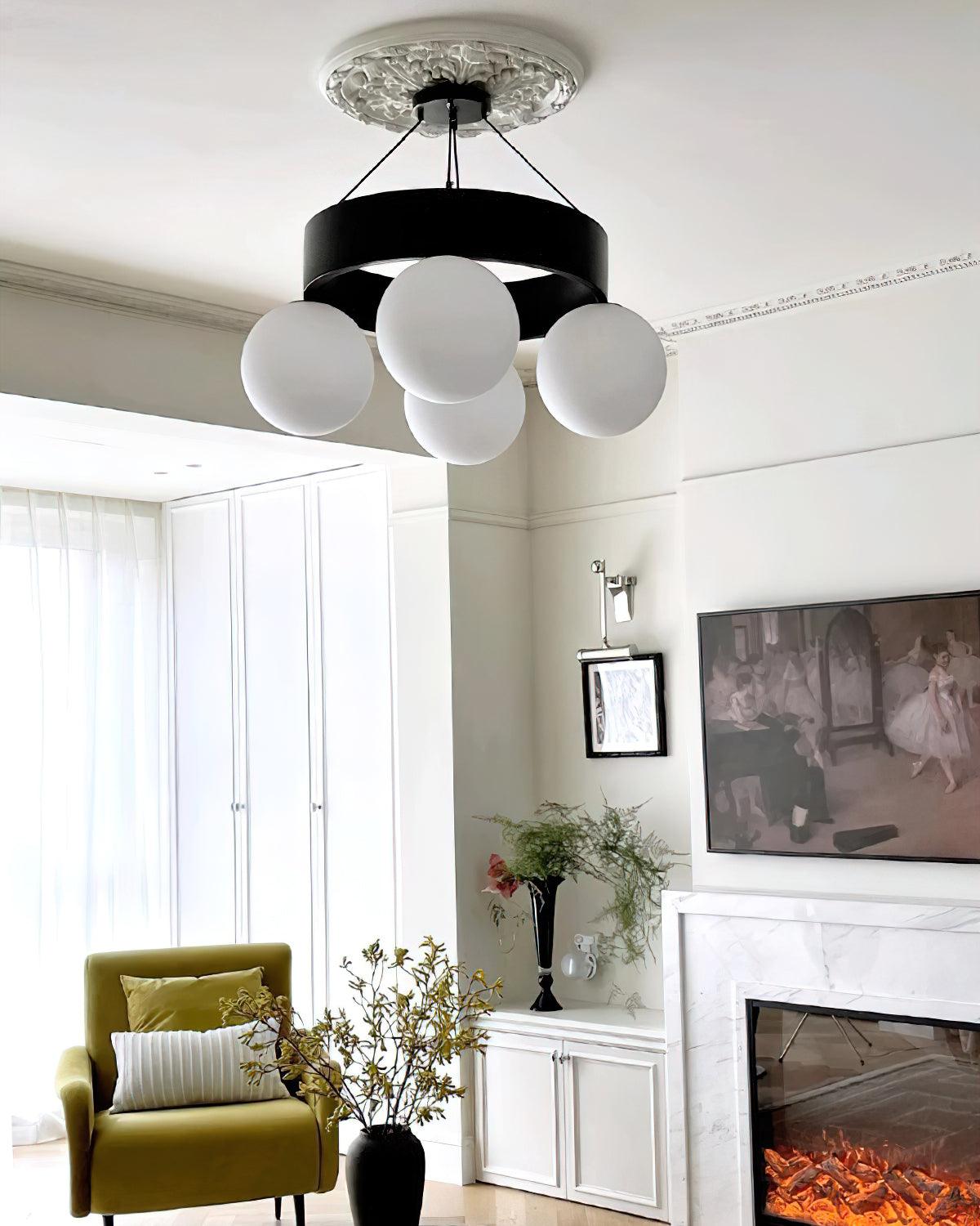 Asterios Lustre Anneau Noir Abat-jours Sphériques - Neutralighting