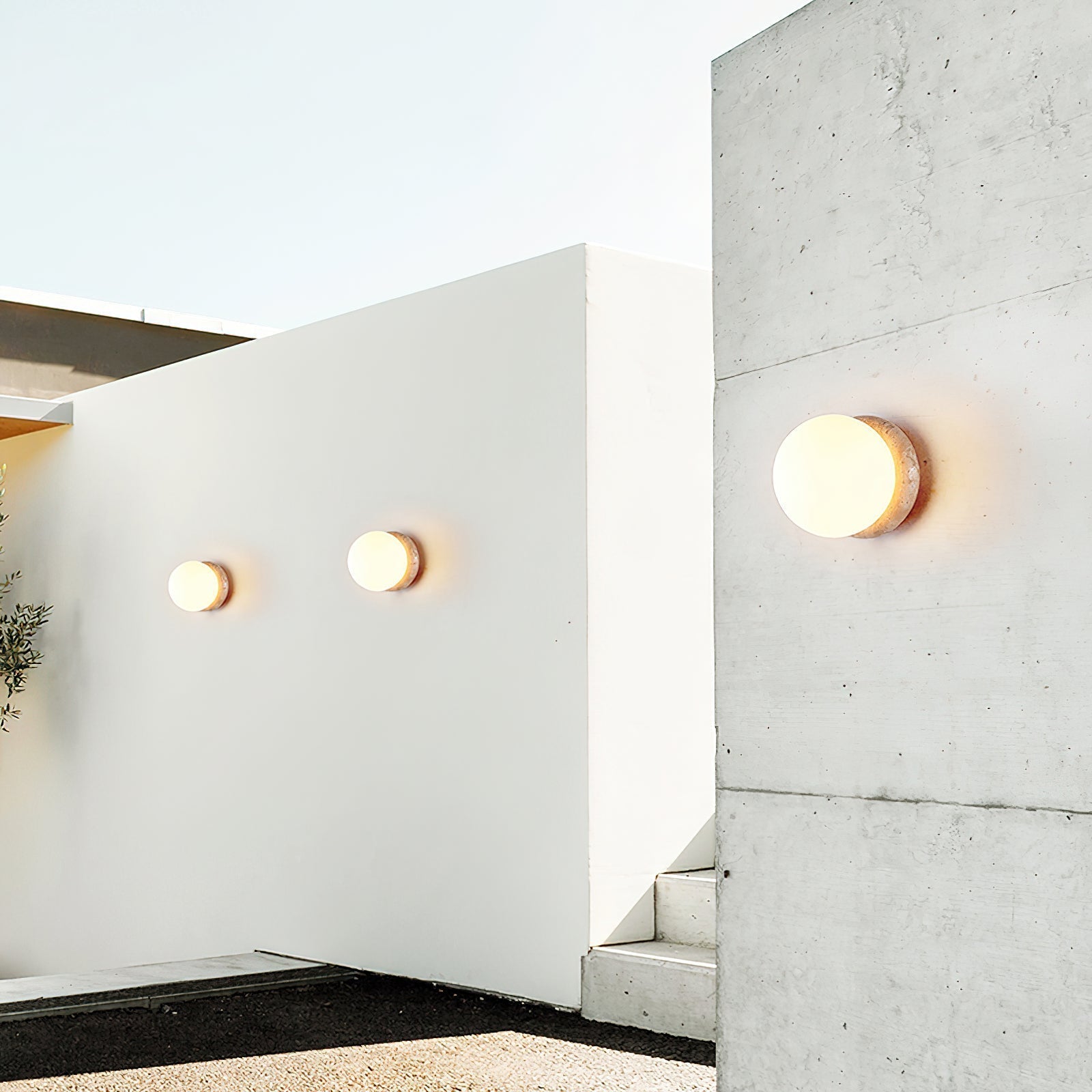 Caliror Round-Plate Travertine Wall Light - Letslighting