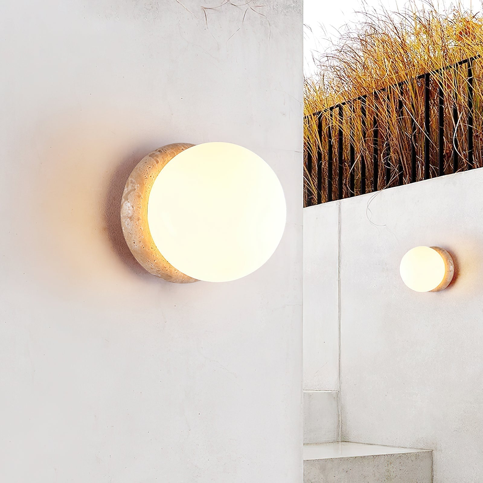 Caliror Round-Plate Travertine Wall Light - Letslighting