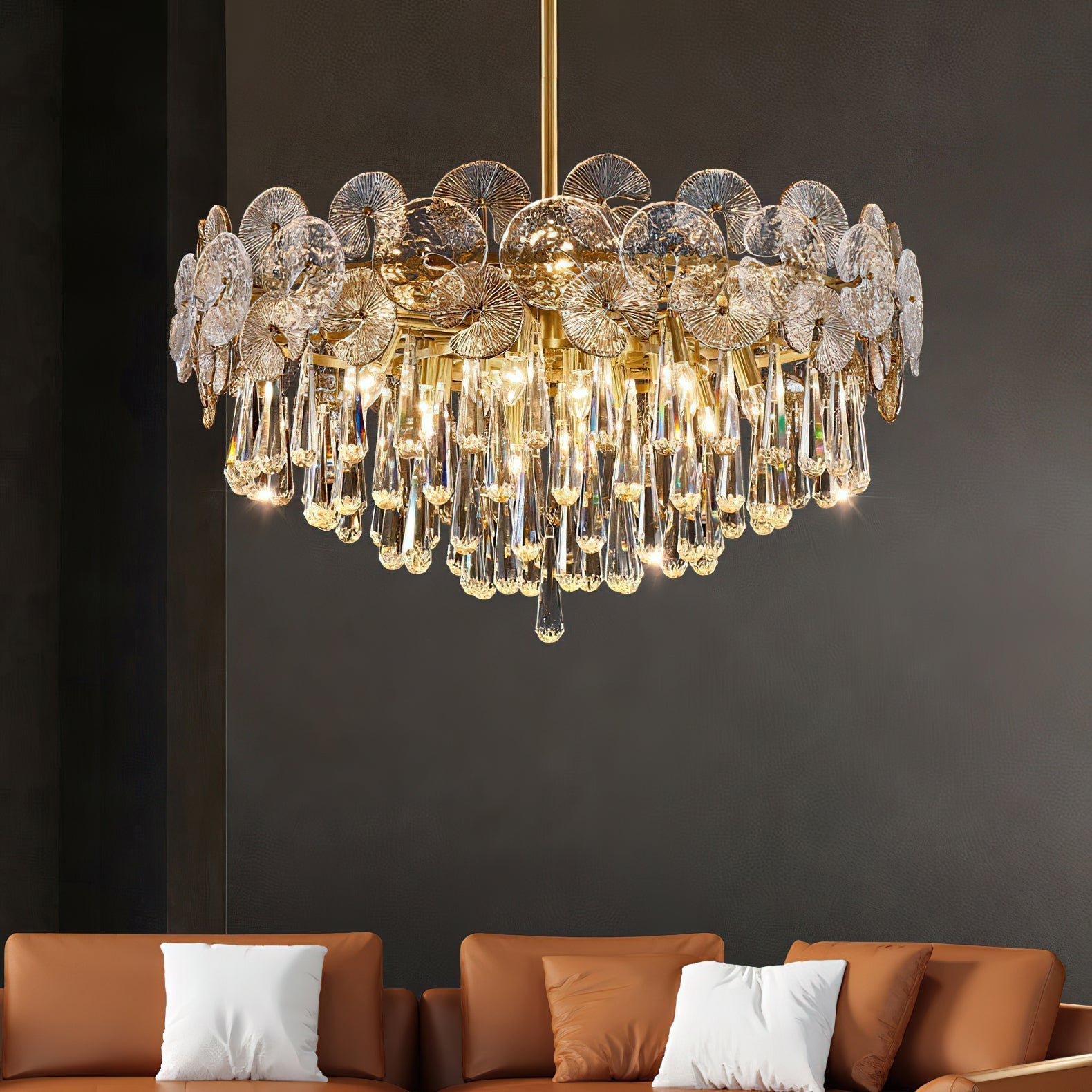 Caeluvyo Postmodern Luxury Elegance Crystal Chandelier - Lamp Copper