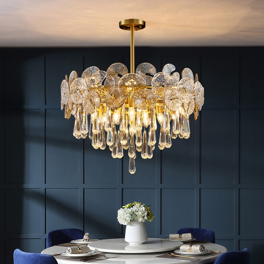 Caeluvyo Postmodern Luxury Elegance Crystal Chandelier - Lamp Copper