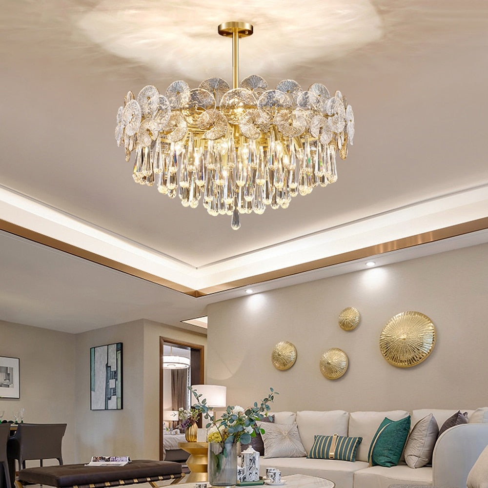Caeluvyo Postmodern Luxury Elegance Crystal Chandelier - Lamp Copper