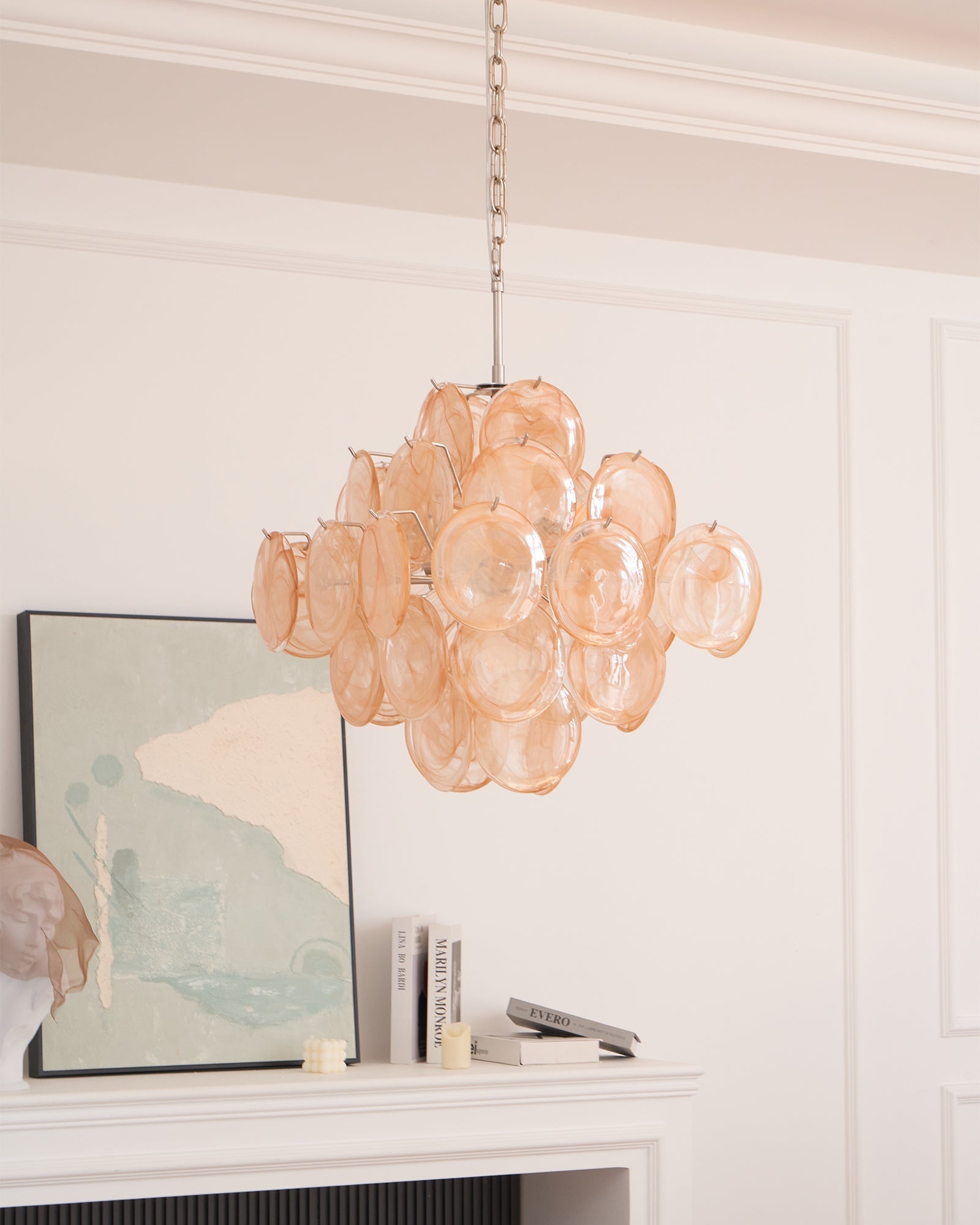 Aurora Chandelier Apricot Murano Glass Disc Layered Artistic - Letslighting