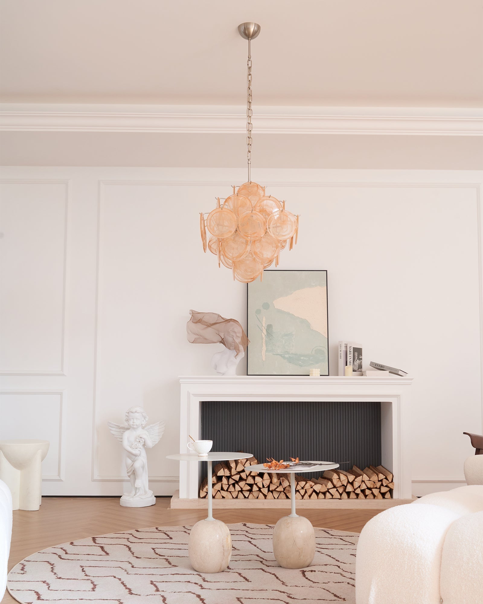 Aurora Chandelier Apricot Murano Glass Disc Layered Artistic - Letslighting
