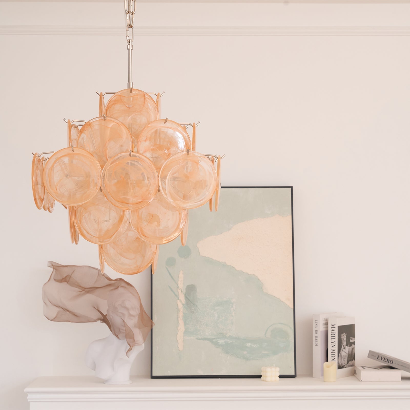 Aurora Chandelier Apricot Murano Glass Disc Layered Artistic - Letslighting