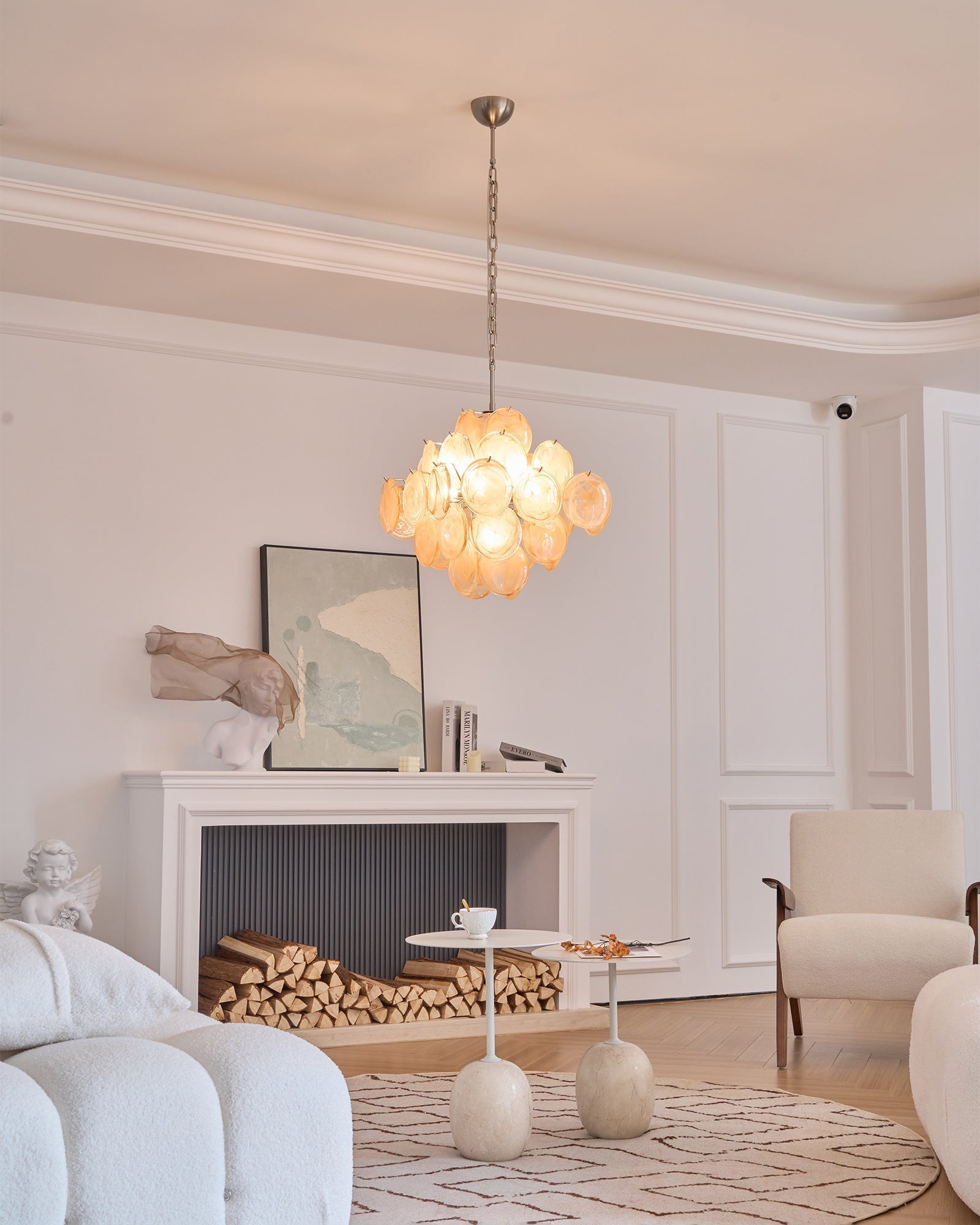Aurora Chandelier Apricot Murano Glass Disc Layered Artistic - Letslighting