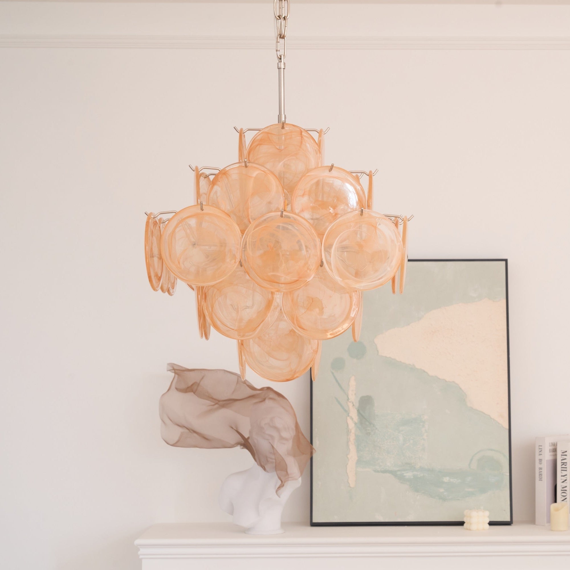 Aurora Chandelier Apricot Murano Glass Disc Layered Artistic - Letslighting