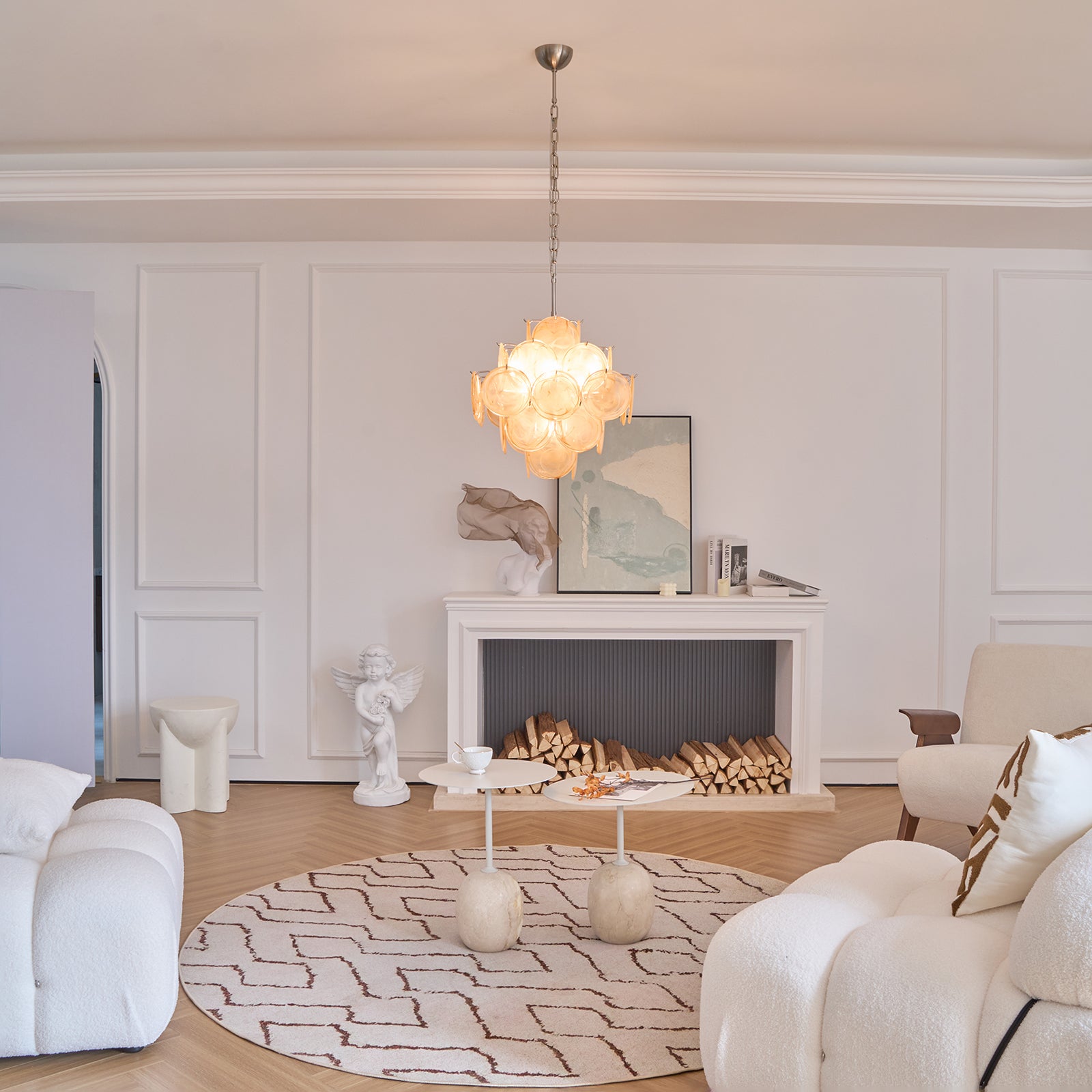 Aurora Chandelier Apricot Murano Glass Disc Layered Artistic - Letslighting