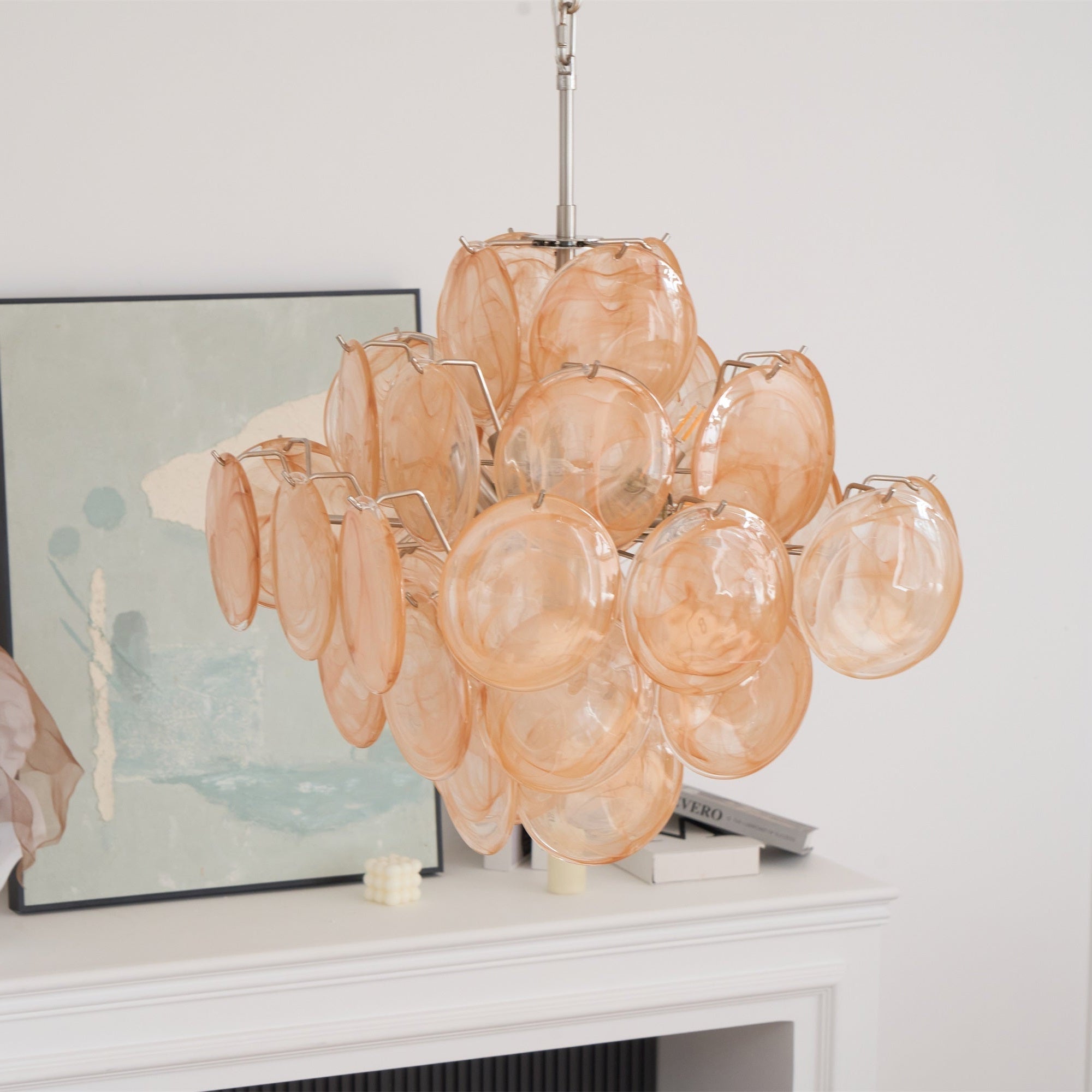 Aurora Chandelier Apricot Murano Glass Disc Layered Artistic - Letslighting