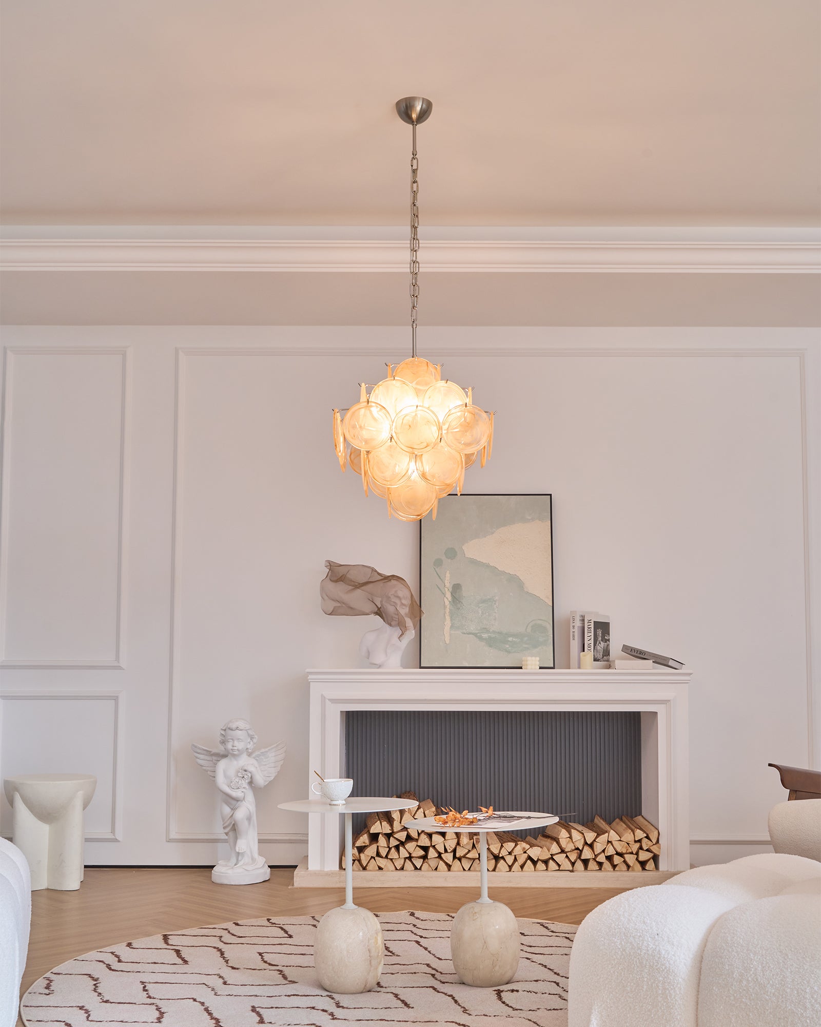 Aurora Chandelier Apricot Murano Glass Disc Layered Artistic - Letslighting