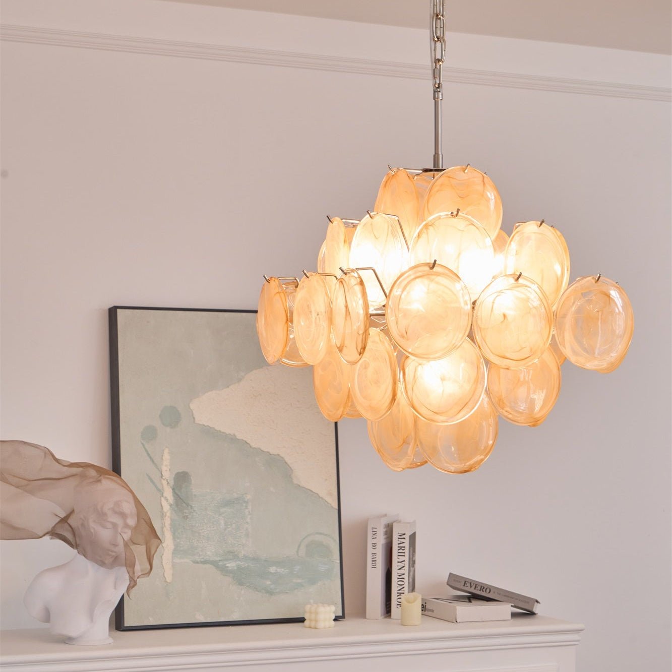 Aurora Chandelier Apricot Murano Glass Disc Layered Artistic - Letslighting