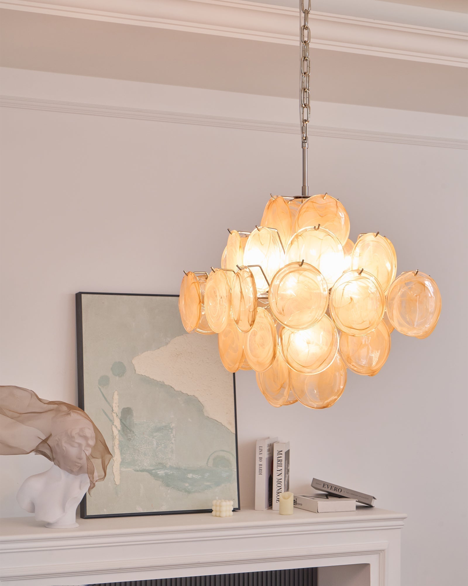 Aurora Chandelier Apricot Murano Glass Disc Layered Artistic - Letslighting