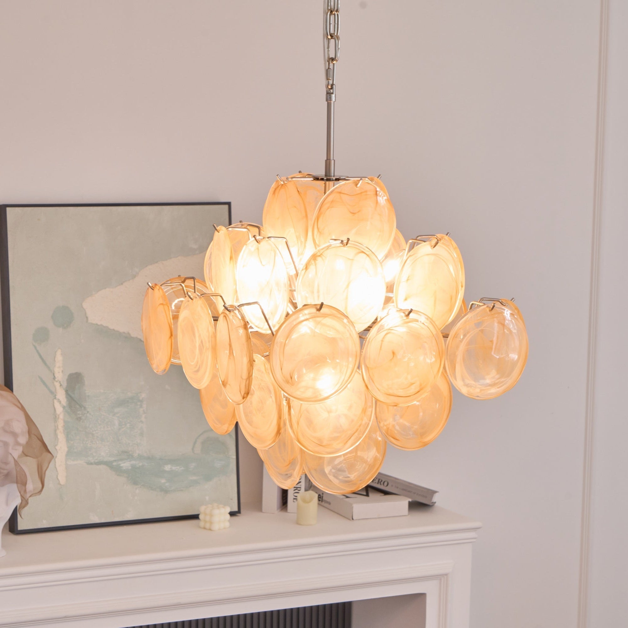 Aurora Chandelier Apricot Murano Glass Disc Layered Artistic - Letslighting